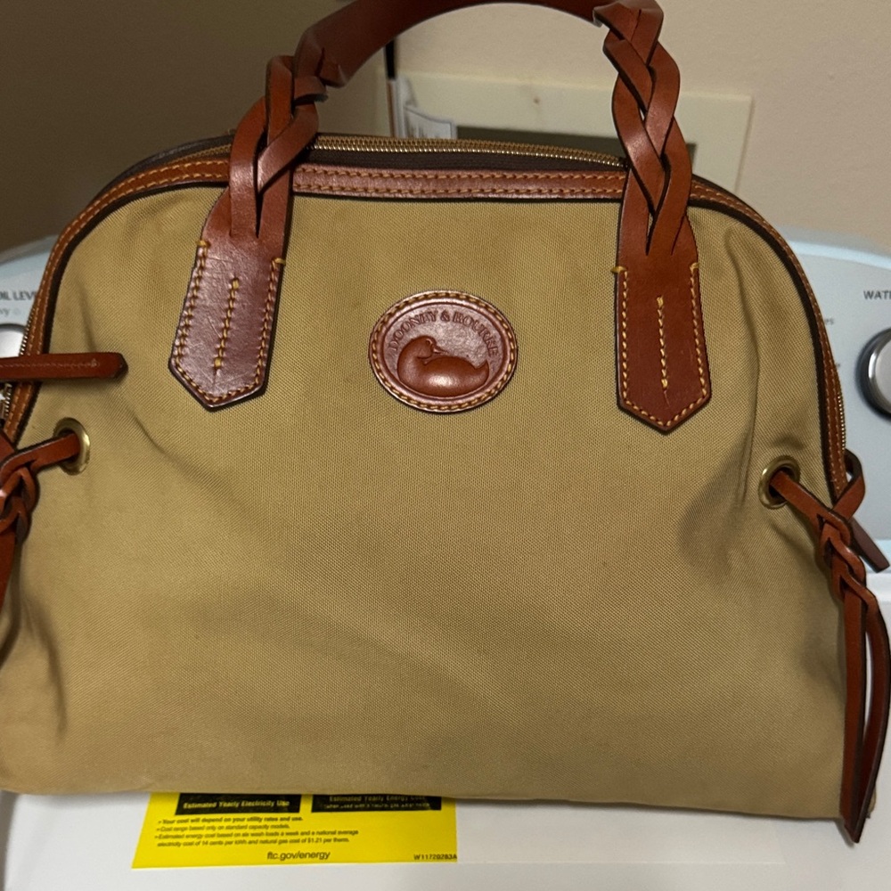 Dooney & Bourke Tan Canvas Satchel with Brown Leather Accents
